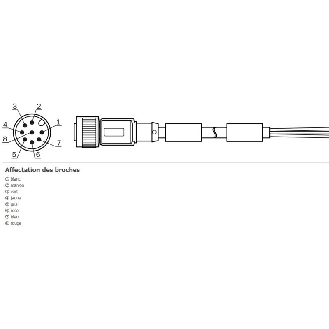 M12A Mâle Droit 8p; Câble PUR Blindé 8x0.25 Noir Cpc 5m (30V)-Lire la description