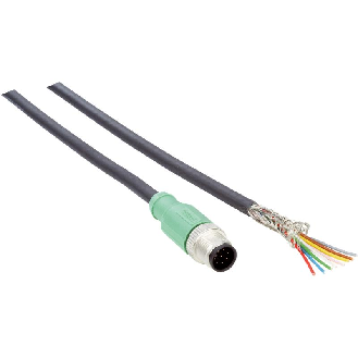 M12A Mâle Droit 8p; Câble PUR Blindé 8x0.25 Noir Cpc 5m (30V)-Lire la description