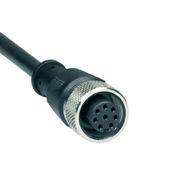 M12 Fem Droit 8p; Câble PVC 8x0.25 Noir 10m-Lire la description