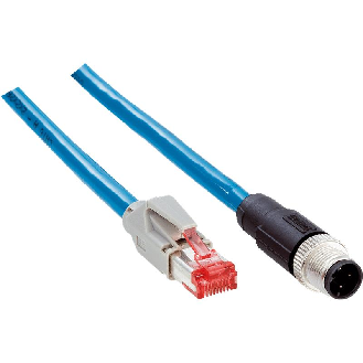 M12D Mâle Droit 4p/RJ45 Mâle Droit 4p; PUR 4xAWG26 Bleu 2m Ethernet-Lire la description