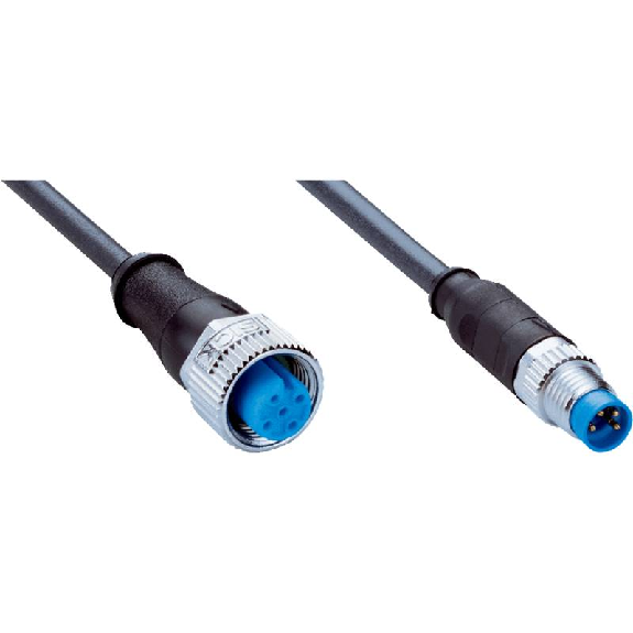 M12A Fem Droit 4p/M08A Mâle Droit 4p; Câble PUR 4x0.25 Noir Cpc 5m-Lire la description