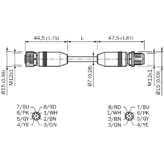 M12A Fem Droit 8p/M12A Mâle Droit 8p; PUR Blindé 8x0.25 Noir Cpc 10m-Lire la description