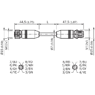 M12A Fem Droit 8p/M12A Mâle Droit 8p; PUR Blindé 8x0.25 Noir Cpc 10m-Lire la description