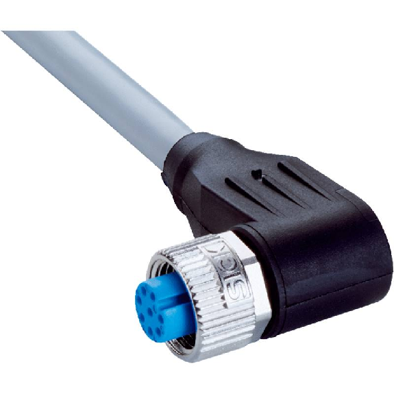 M12A Fem Coudé 8p; Câble Blindé PVC 8x0,25 Gris 5m-Lire la description