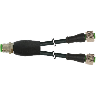 Y-M12 Mâle Droit 4p/2xM12 Fem Droit; PUR 3x0,34 Noir Cpc 5m-Lire la description