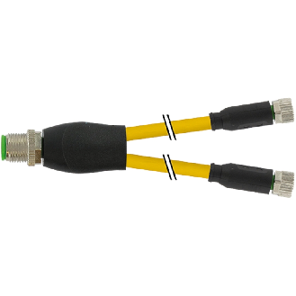 Y-M12 Mâle Droit/2xM08 Fem Droit; PUR 3x0,25 Jaune Cpc 1m-Lire la description