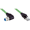 M12D Mâle Coudé 4p/RJ45 Mâle Droit 4p; PUR Blindé 4 fils Vert 10m