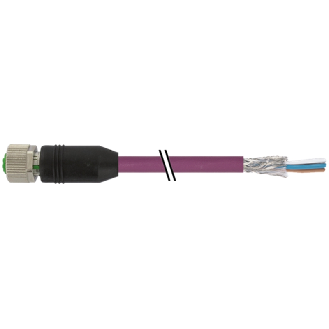 M12B Fem Droit 4p; Câble PUR Blindé 2x0,25+2x0,34 Violet Cpc 5m-Lire la description