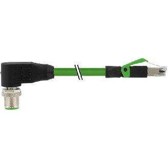 M12D Mâle Coudé 4p;RJ45; Câble PUR(UL/CSA) Vert Cpc 15m Ethernet CAT5-Lire la description