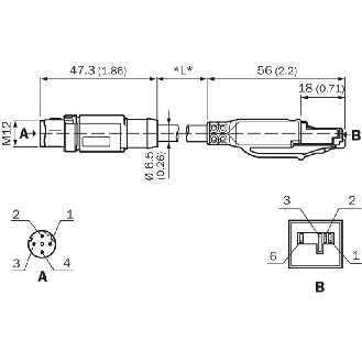 M12D Mâle Droit 4p/RJ45 Mâle 8p; Câble PUR 4 fils 5m ProfiNet-Lire la description