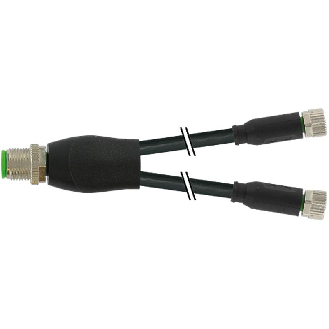 Y-M12 Mâle Droit/2xM08 Fem Droit; PUR 3x0,25 Noir Robot Cpc 0,3m-Lire la description