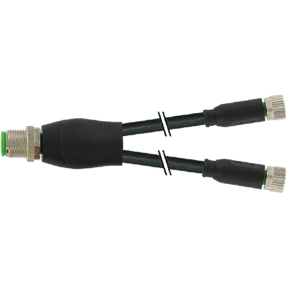 Y-M12 Mâle Droit/2xM08 Fem Droit; PUR 3x0,25 Noir Robot Cpc 0,3m-Lire la description
