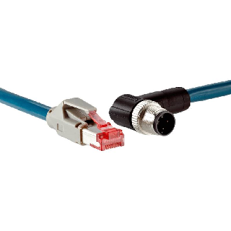 M12 Mâle Coudé 4p/RJ45 Mâle Droit 8p Câble PUR Bleu 10m Blindé-Lire la description