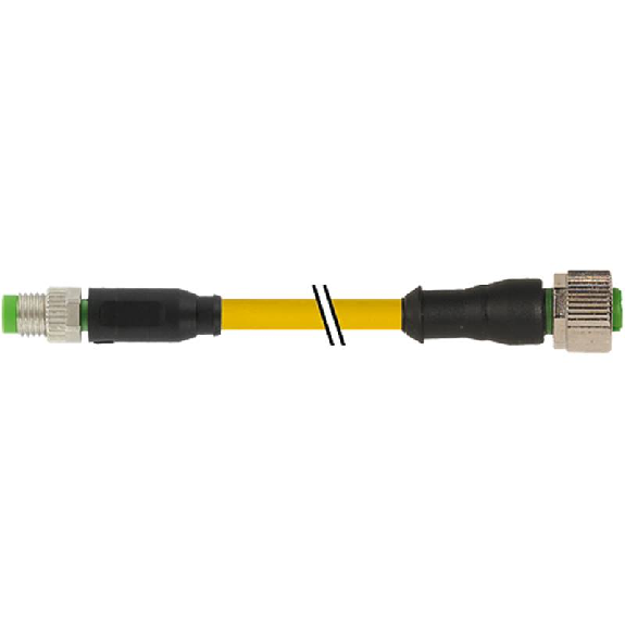 M12A Fem Droit 4p/M12A Mâle Droit 4p; PVC 4x0.25 Jaune 0.3m-Lire la description