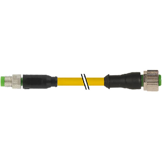 M12A Fem Droit 4p/M12A Mâle Droit 4p; PVC 4x0.25 Jaune 0.3m-Lire la description