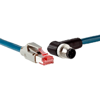 M12 Mâle Coudé 4p/RJ45 Mâle Droit 8p Câble PUR Bleu 20m Blindé-Lire la description