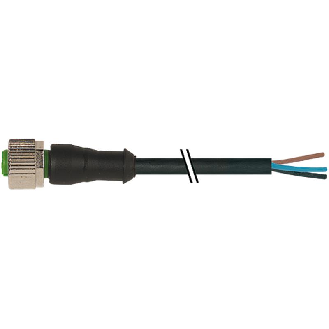 M12A Fem Droit 4p; Câble PVC UL/CSA 4x0.34 Noir 15m (250V)-Lire la description