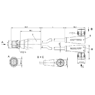 Y-M12A Mâle Droit 4p/2x M12A Fem Droit 5p; PUR Noir Cpc 2.8m-Lire la description