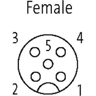 M12A Fem Droit 5p; Câble PUR/PVC 5x0.34 Noir Cpc 15m-Lire la description