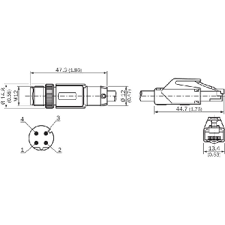 M12D Mâle Droit 4p/RJ45 Mâle Droit Câble CAT5, CAT5e Bleu 10m blindé-Lire la description