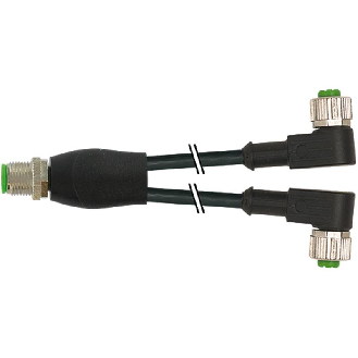 Y-M12 Mâle Droit 4p/2xM12 Fem Coudé; PVC 3x0,34 Noir 5m-Lire la description