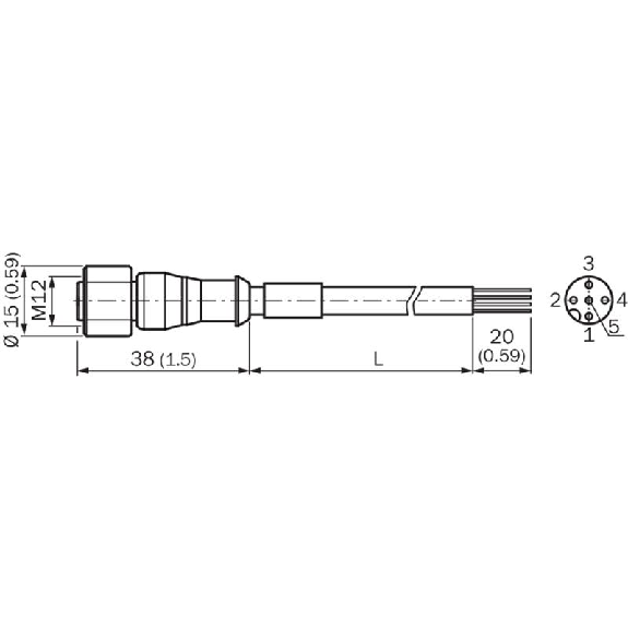 M12A Fem Droit 5p Inox V4A; Câble PVC 5x0.34 Gris 5m-Lire la description