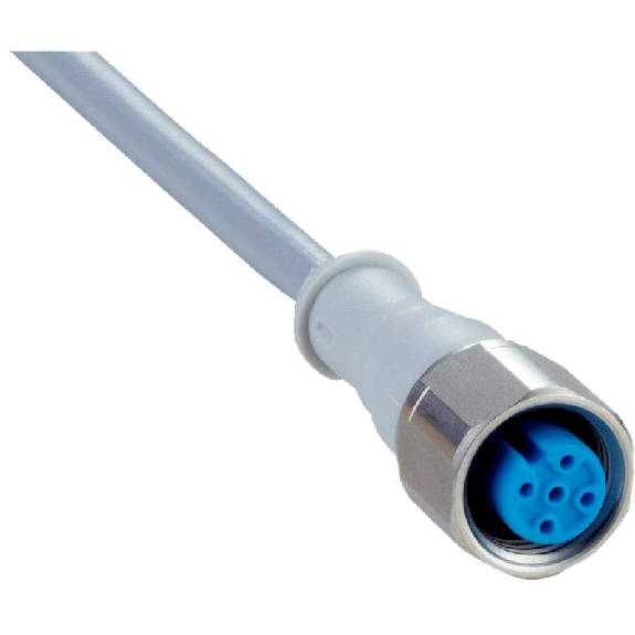 M12A Fem Droit 5p Inox V4A; Câble PVC 5x0.34 Gris 5m-Lire la description