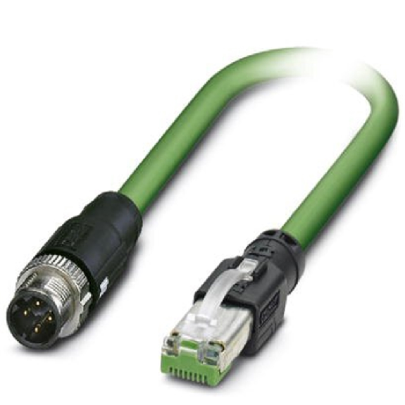 M12D Mâle Droit 4p/RJ45 Mâle Droit 4p; PVC Blindé Vert 2m Profinet-Lire la description