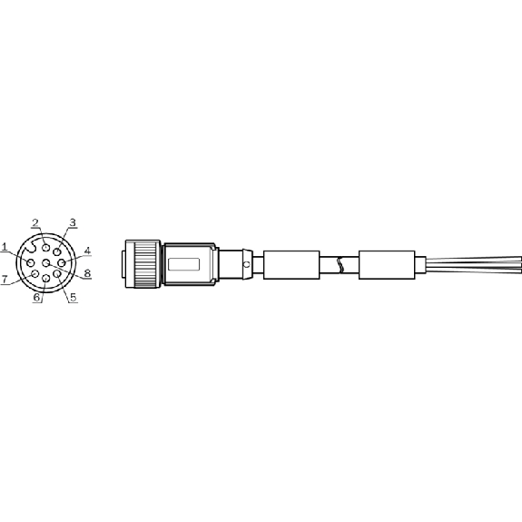 M12A Fem Droit 8p; Câble Blindé 8x0.25 10m (RS-232, RS-422)-Lire la description