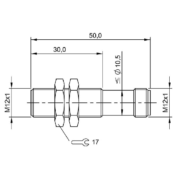 DPM M12 PNP NO lg50(30)mm Laiton 10-30Vdc / M12 4P-Lire la description