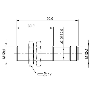 DPM M12 PNP NO lg50(30)mm Laiton 10-30Vdc / M12 4P-Lire la description