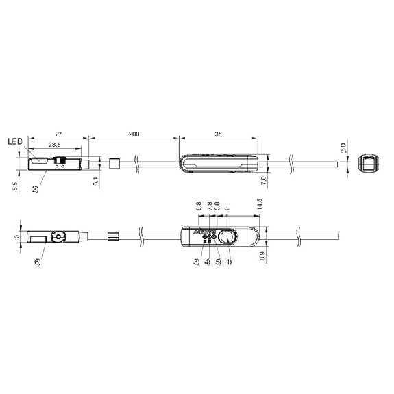 DPM Vérins rainures en T PNP NO lg23.5mm 10-30Vdc / Câble 2m PUR-Lire la description