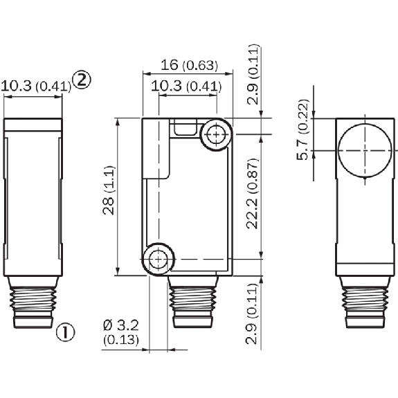 DPM Rect. NPN NO P60mm (MAG-3010-B) Plast. 10-30Vdc / M08 3P-Lire la description