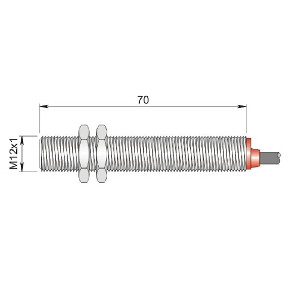 DPM M12 REED NO P10mm noyé 70mm Laiton 250VAC/DC / Câble 2m PVC-Lire la description