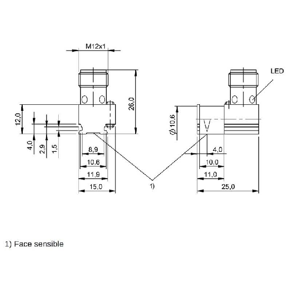 DPM Vérins cylindriques PNP NO 25x11,9x26mm / M12 4P-Lire la description