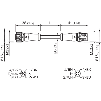 M12A Fem Droit 4p/M12A Mâle Droit 4p; Câble PVC 4x0.34 Gris Cpc 20m-Lire la description
