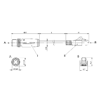 M12D Mâle Droit 4p/RJ45 Mâle Droit 8p; Câble TPE Blindé 4 fils 5m-Lire la description