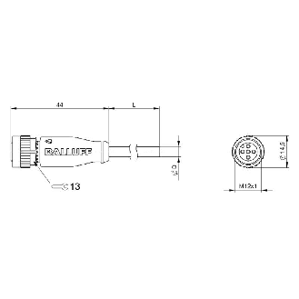 M12A Fem Droit 5p LED PNP NO/NF; Câble PUR Noir 4x.34 Cpc 10m (30Vdc)-Lire la description