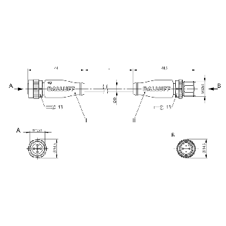 M12A Fem Droit 5p/M12A Mâle Droit 4p; Câble PUR 4x0.34 Noir Cpc 2.5m-Lire la description