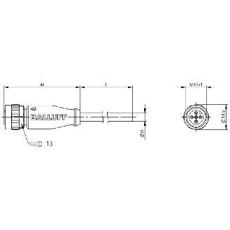 M12A Fem Droit 5p; Câble PUR Soudage 4x0.34 Noir Cpc 1m-Lire la description