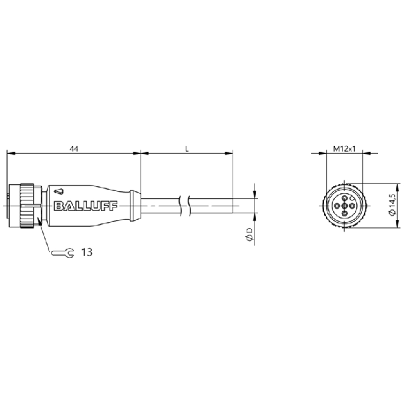 M12A Fem Droit 5p; Câble PUR Soudage 4x0.34 Noir Cpc 1m-Lire la description
