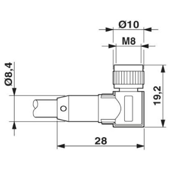M08A Fem Coudé 4p; Câble PUR Blindé 4x0.25 Gris/Noir 3m-Lire la description
