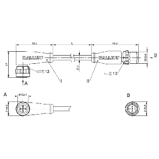M12A Fem Coudé 5p/M12A Mâle Droit 5p; PUR 5x0.34 Noir Cpc 2m-Lire la description