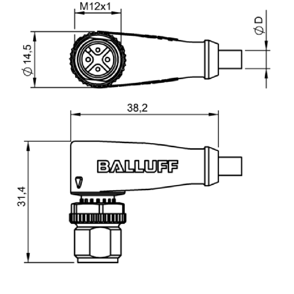 M12A Mâle Droit 4p; Câble PVC 4x0.34 Gris Cpc 2m (250V)-Lire la description
