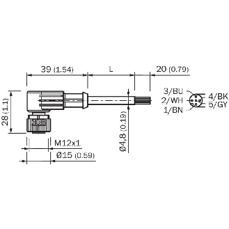 M12A Fem Coudé 5p; Câble PUR 5x0,34 Cpc Noir 2m-Lire la description