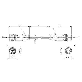 M12A Fem Droit 5p/M12A Mâle Droit 3p; Câble PUR 3x0.34 Noir Cpc 5m-Lire la description