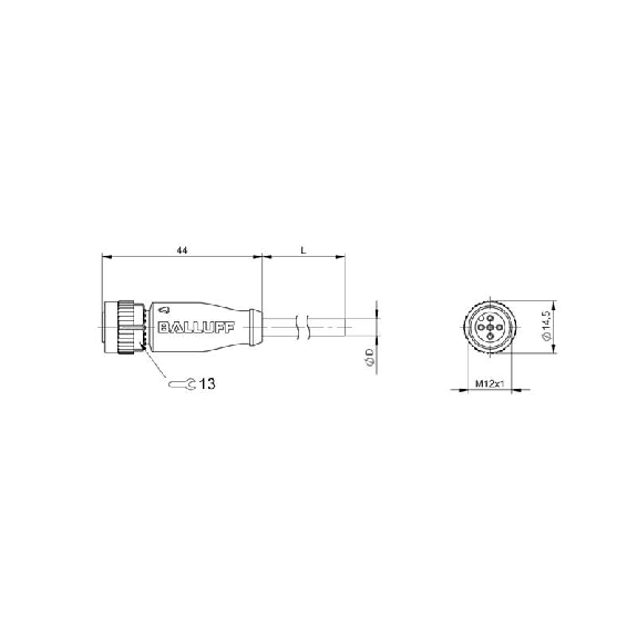 M12A Fem Droit 5p; Câble PUR 5x0.34 Noir Cpc 3m (60V)-Lire la description