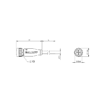 M12A Fem Droit 5p; Câble PUR 5x0.34 Noir Cpc 3m (60V)-Lire la description
