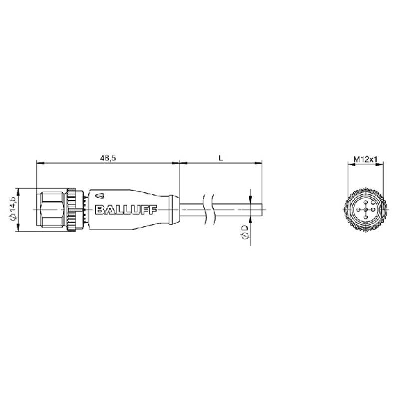 M12A Mâle Droit 5p; Câble PVC 5x0.34 Gris Cpc 15m (60V)-Lire la description