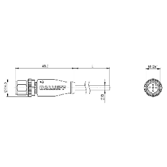 M12A Mâle Droit 5p; Câble PVC 5x0.34 Gris Cpc 15m (60V)-Lire la description